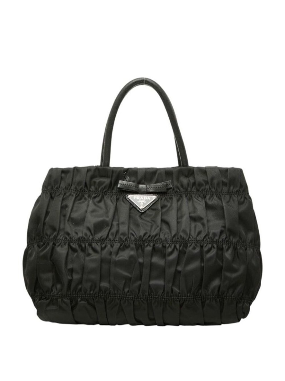 Prada Gathered Handbag Black Nylon Leather